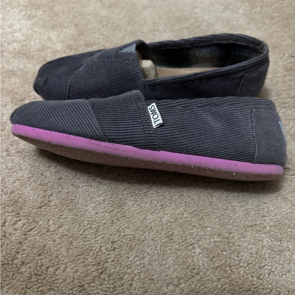 TOMS Charcoal Corduroy Slip-Ons with Pink Midsole